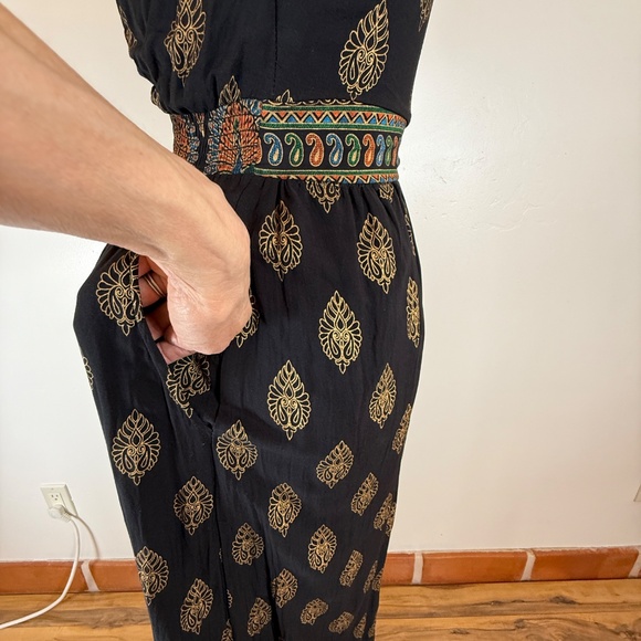 Gorgeous Lapogee Goddess Style Maxi Dress Black Gold Small Cotton Lined Pockets - Picture 7 of 9